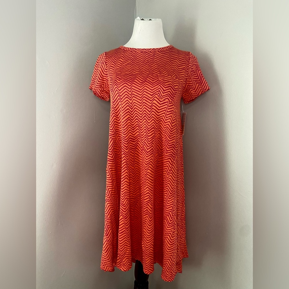 LuLaRoe Carly Dress Orange and Pink Chevron